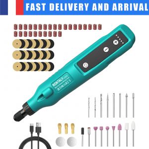 Outil rotatif sans fil, kit d'outils rotatifs avec 80 accessoires - Mini-outil rotatif &eacute;lectrique pour polir, meuler, couper, graver, r&eacute;glage &agrave; 5 vitesses et lampe de travail LED, recharge USB-C - Neuf