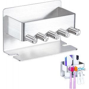 KALANKA-Porte Brosse &agrave; Dents Mural, Porte Brosse &agrave; Dents Electrique en, Support Brosse a Dent Auto-Adh&eacute;sif, Rangement pour Porte-Brosses &agrave; Dents pour Salle De Bains (Argent&eacute;) - Neuf