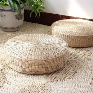 Lot De 1 Coussin De Sol Tatami De Grande Taille, Rond Et Rembourré, En Paille, Pour Sièges D'extérieur (Diamètre : 40 Cm) - Neuf