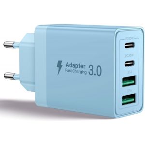 njmks-Chargeur USB C, 40W 4 Port Prise USBC Chargeur Rapide iPhone, 3.1A PD+QC Type C Adaptateur Multi Secteur Chargeur pour iPhone16 15 14 13 12 11 Pro Max X XS XR 8 7 6S Plus Mini SE,iPad,Samsung - Neuf
