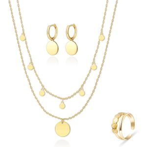 Kahfl-Parure Bijoux Or Pour Femme,Or/Argent Ensemble Bague Boucle D'oreille Collier Pendentifs Parure,Parure Ensemble De Bijoux Femme,Parures Bijoux Cadeaux Pour Femme - Neuf