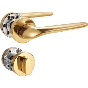 Poignée de porte argentée en acier inoxydable mat,Poignée de porte pour porte d'entrée et porte intérieure En forme de L,Rosace ronde WC - Neuf