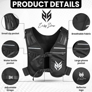 Gilet De Course Pour Homme Et Femme ¿ Gilet D'hydratation Réfléchissant Avec Bouteille D'eau Et Support De Téléphone ¿ Réglable, Léger Et Sûr Pour Les Longues Courses Et Marathons - Neuf