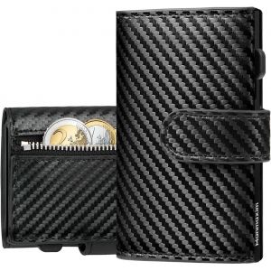 Portefeuille Homme Slim Cuir En Fibre De Carbone Avec Blocage Rfid Et Emplacements Pour Cartes De Crédit,Clip De Billets,Minimaliste Porte Monnaie Homme Tri-Fold Avec Boîte Cadeau - Noir - Neuf