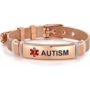 Kalanka-Bracelet D'identification M&eacute;dicale Rose Pour Femmes, Hommes, Famille, Amis, Bracelet D'identification D'urgence R&eacute;glable En Acier Inoxydable Or Rose - Neuf