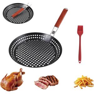 SUBZONAL-Po&ecirc;le &agrave; frire anti-adh&eacute;sive de 30,5 cm, poign&eacute;e pliable avec trous, poign&eacute;e pliable en bois pour barbecue ext&eacute;rieur - Neuf