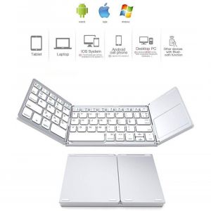 Mini clavier Bluetooth 3.0 sans fil pliable - rechargeable et ultra fin - avec pavé tactile - compatible avec iOS, Android, Windows, PC, tablettes et portables - Neuf