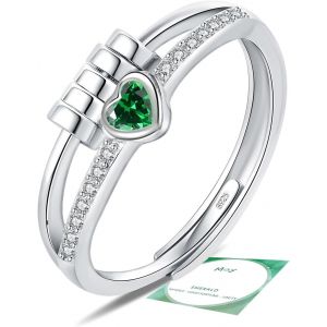 Yemaesre-Bague Anti Stress Femme Reglable Anneau Fiançailles Pierre Coeur De Naissance Argent Sterling 925 Avec Zircone Ouverte Cadeau Anniversaire - Neuf