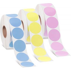Gommettes Autocollantes Gomettes Gommette Autocollante Ronde &Eacute;tiquettes Thermiques 1500pcs 3 Rouleaux D'autocollants Thermiques Ronds, Rouleau Rond Imprimable Papier (Jaune Rose Bleu) - Neuf