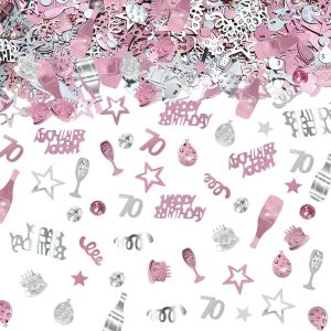 Confettis de 70e anniversaire,confettis joyeux anniversaire, décoration de table d'anniversaire,décoration de table,décoration de maison,fête d'anniversaire (rose 70e) - Neuf