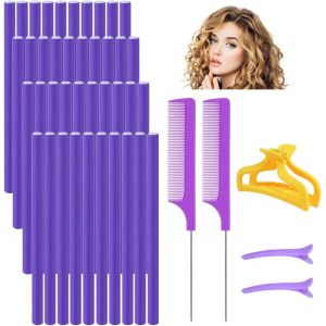 KAL-Pcs Bigoudis Flexible Cheveux Flexi Rods Cheveux En Mousse Bigoudis Twist Flex Bigoudis Magiques Avec 1 Pince 2 Brosses Et 2 Épingles À Cheveux Pour Cheveux Court Long, 24*1.2Cm, Pourpre - Neuf