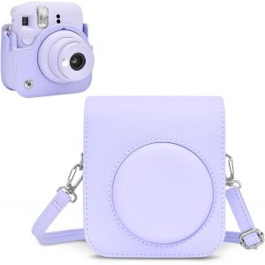 Housse pour Instax Mini 12-Étui de Protection en Cuir PU pour Fujifilm Instax Mini 12-Étui Amovible avec Bandoulière-Violet - Neuf