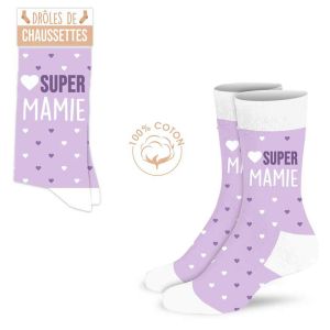 Promotion ! Chaussettes Coton Tendresse 'super Mamie' Mauve - Taille Unique - Neuf