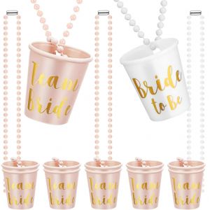 Équipe Mariée Verres À Shot 12 Pièces Collier Bachelorette Plastique Perlé Collier Verre Mariée Avec Feuille D'or Pour Fête De Bachelorette Mariage(Rose Et Blanc) - Neuf