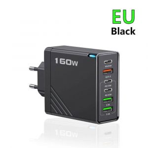 Chargeur Usb Multi-Ports 160w Type C,Adaptateur De T&eacute;l&eacute;phone &Agrave; Charge Rapide Pour Iphone Samsung Xiaomi Huawei,Prise Ue/Us,Chargeur Mural--Eu Black - Neuf