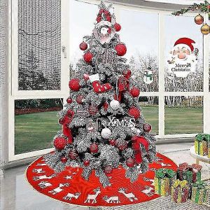 Jupe de sapin de No&euml;l 96 cm en lin, tapis de sapin avec motif de cerf, accessoire de d&eacute;coration pour les f&ecirc;tes, cadeau - Neuf