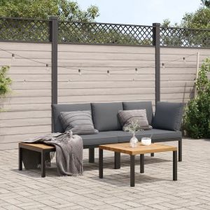 Prolenta Premium - Salon De Jardin 3 Pcs Avec Coussins Noir Aluminium - Neuf