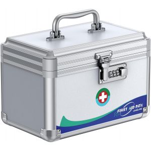 SUBZONAL-Bo&icirc;te &agrave; m&eacute;dicaments Bo&icirc;te de secours avec serrure &agrave; combinaison et poign&eacute;e Bo&icirc;tes de rangement de m&eacute;dicaments verrouillable en m&eacute;tal Bo&icirc;te de s&eacute;curit&eacute; pour m&eacute;dicaments, 25,4 x 15,2 x 16,5 CM - Neuf