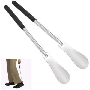 2 Pcs Chausse-Pièd Telescopique Portable Chausse Pièd Long Manche Acier Inoxydable Chausse-Pièd Rétractable 30.8cm-64cm Corne[460] - Neuf