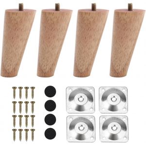Lot de 4 Pied De Meuble Bois Massif,Pied de lit,Pied de Table Bois de Remplacement pour canapé Pieds de lit Fauteuil Table de Nuit Meuble TV(10cm,Oblique) - Neuf