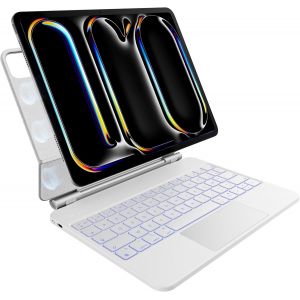 Étui Clavier Pour Ipad Pro 11 Pouces M4 2024, Rétroéclairage 7 Couleurs, Pavé Tactile Multi-Touch, Conception Magnétique Flottante, Azerty,Blanc - Neuf