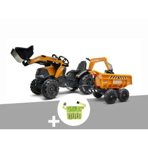 Tractopelle &agrave; p&eacute;dales Case IH Construction avec excavatrice et selle pivotante 3 &agrave; 7 ans + ceinture avec outils de jardin enfants - Falk - Neuf