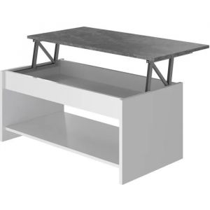 Table basse - Blanc et gris b&eacute;ton - Relevable - L 100 cm x P50 x H44cm - HAPPY - Neuf