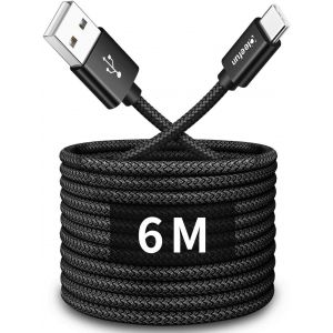 JGD-Cable USB C 6M, Plus R&eacute;sistant USB 2.0 C&acirc;ble USB A vers USB C pour Manette PS5, pour iPhone 17/16/15 Pro Max, Galaxy S25 S24 S23, A16 A15, Enceintes Bluetooth, Cam&eacute;ra-Surveillance - Neuf
