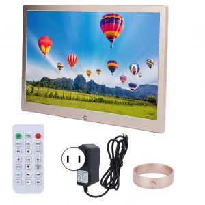 Cadre photo numerique en metal 12 pouces HD 1280 x 800, album electronique MP3 MPEG4, 100-240 V, prise US doree - Neuf