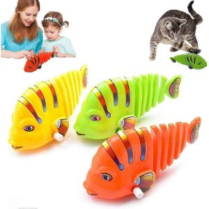 Lot de 3 poissons-jouets à remonter en plastique, nouveau jouet mécanique à bascule de dessin animé, poisson-jouet à remonter rotatif à 360° - Neuf