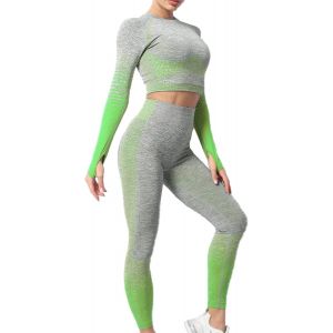 Survêtement Ensembles Sportswear 2 Pièces Pour Femme Tenue De Sport Sans Coutures Manches Longues Crop Top + Leggings De Sport Tenue Yoga Femme Fitness Pilates Ensemble De Vêtements - Neuf