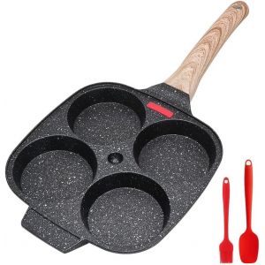 Jexnovashop-Po&ecirc;le &Agrave; 4 Emplacements, Po&ecirc;le &Agrave; Pancakes Et Omelette Antiadh&eacute;sive En Aluminium Pour Petit-D&eacute;jeuner Oeuf Au Plat Hamburger, Pour Cuisini&egrave;re &Agrave; Gaz Et Induction (Noir) - Neuf