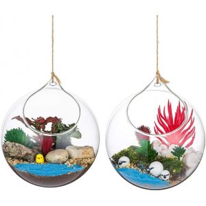Terrarium En Verre Suspendu 2 Pi&egrave;ces Grande Ouverture Vase Plante Boules 12cm Fleur Vase Pot Boules De Verre Creativesverre La Conception De Bricolage De Jardin De Mariage &Agrave; La Maison - Neuf