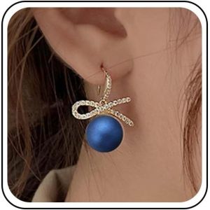 Kal-Boucles D'oreilles Ruban Perle Noeud Dor&eacute; Boucles D'oreilles Pendantes Petit Noeud Strass Boucles D'oreilles Gouttes Noeud Cristal D'oreilles Perle Noeud Cristal Bijoux Pour Femmes (Dor&eacute;) - Neuf