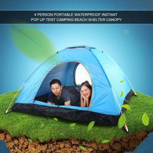 Tente De Camping Pliable Et Ouverte Pour 3 A 4 Personnes, Bleue - Neuf