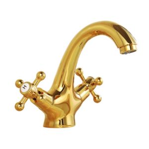 Robinet d'eau chaude et froide tout en cuivre, robinet antique européen, robinet de lavabo en or de salle de bains, robinet à double poignée, robinet à trou unique - Neuf