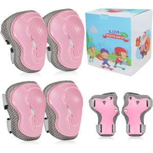 Sept-Genouillères Pour Enfants Genouillères Et Coudières Ensemble D'équipement De Protection Pour Enfants Filles Garçons Avec Protège-Poignets Pour Le Patinage Cyclisme Roller - Neuf