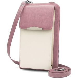 Sac Telephone Portable Femme Pochette Portefeuille Femme En Cuir Rfid Blocage Pochette Portable Bandouli&egrave;re Femme Pochette Telephone Portable Avec 18 Porte Carte,Bandouli&egrave;re Et Dragonne (Rose-Blanc) - Neuf