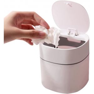 Mini Poubelle De Bureau Créative En Plastique Avec Couvercle À Bouton, Idéale Pour Le Bureau, La Salle De Bain, La Chambre À Coucher Ou La Cuisine, 2 L - Neuf