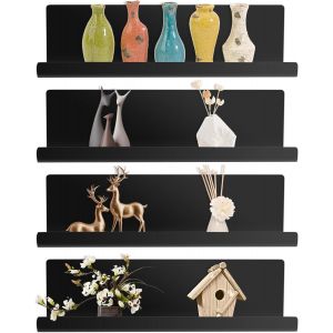 Cmwx-Étagère Murale Sans Perçage, En Acrylique, Offre De La Place Pour Livres Et Photos, Décoration De La Maison, Convient Pour La Cuisine, La Salle De Bain, Le Bureau, Le Salon (4, Noir) - Neuf
