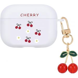 &Eacute;tui de Protection Compatible avec Airpods Pro (2019) avec Pendentif Cerises 3D, Housse Mignon avec Dessin de Cerises & Fleurs pour Filles, Coque en TPU Antichoc Anti-Rayures Antid&eacute;rapante - Neuf