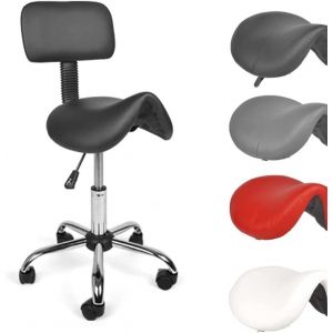 SUBZONAL-Tabouret de Bureau avec Dossier Tabouret &agrave; roulettes Professionnel Rotation &agrave; 360&deg; Tabouret de Selle Hauteur R&eacute;glable Ergonomique pour Salon de Massage Cuisine Bureau, Noir - Neuf