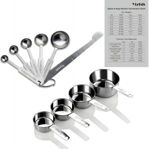 Eryi-Cuillères Et Tasses À Mesurer En Acier Inoxydable Avec Mesure Règle, De Cuisine Tableau De Conversion Lot De 10 Pour Sec Et Liquide Ingrédients - Neuf