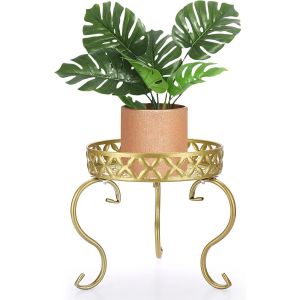 KALANKA-Support pour plantes doré - Support pour pots de fleurs - Étagère de jardin - Décoration pour balcons, patios, patios, jardin (rond) - Neuf