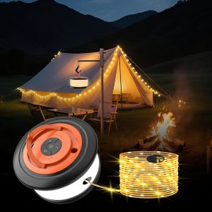 Jgd-Guirlande Lumineuse De Camping 3 En 1 Avec 6 Modes D'&eacute;clairage, Rangement Rapide, Lanterne De Tente Rechargeable De 10 M, Lampe &Agrave; Del Portable &Agrave; Suspendre Pour Ext&eacute;rieur, Terrasse, Auvent - Neuf