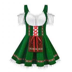 D&eacute;guisement De Serveuse De Bi&egrave;re De Luxe Pour L'oktoberfest, Costume Heidi, Dirndl Bavarois, Vert, Taille S - Neuf