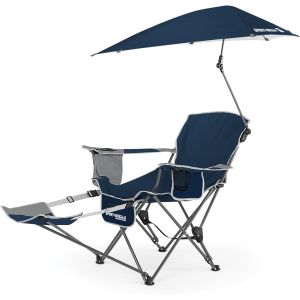 Ulteronixshop-Chaise Pliante Fauteuil inclinable Fauteuil de Relaxation &agrave; 3 Positions avec Parapluie Amovible, Bleu Nuit - Neuf