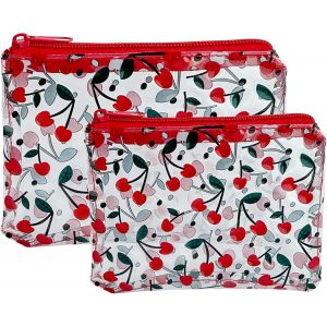 KALANKA-Trousse de maquillage transparente imperm&eacute;able avec motif cerise (21 x 15 cm) - Organiseur de cosm&eacute;tiques de voyage pour homme et femme - Sac de toilette en PVC &agrave; motif cerise, Motif cerise, - Neuf