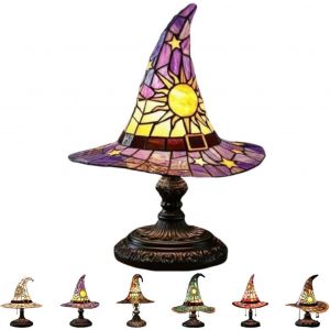 Lampes Chapeau De Sorcière, Lampe Tiffany En Vitrail, Lampes Gothiques Faites À La Main En Forme De Sorcier Avec Charme Mystique Pour Les Wiccans Et Les Amoureux D'halloween (Violet) - Neuf
