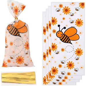 Lot De 50 Sacs À Bonbons En Forme D'abeille Vides Avec Attaches Torsadées, Petits Sacs Cadeaux Pour Filles Et Garçons, Cadeaux De Fête D'anniversaire, Sacs À Bonbons Transparents Pour Anniversaire - Neuf